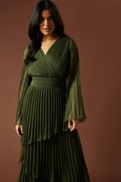 Plain Pleated Asymmetric Tiered Maxi Dress