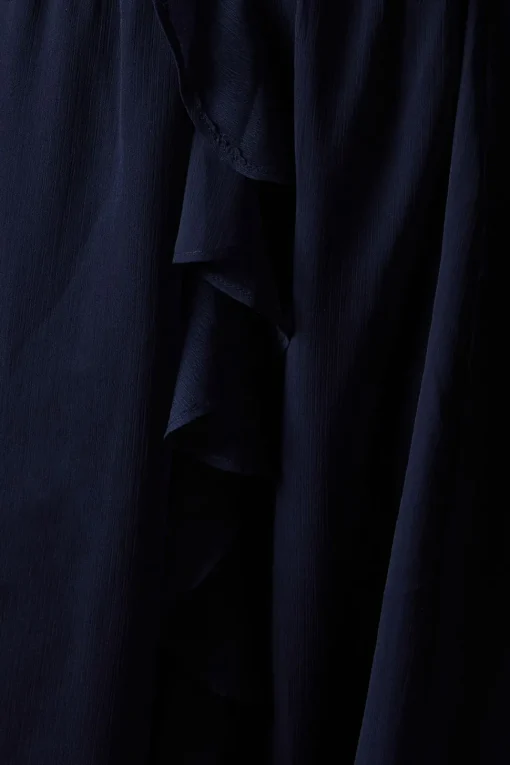 Plain Ruffle Detail Shirred Waist Midaxi Dress