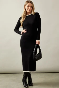 Plain Tipped Knitted Midi Dress