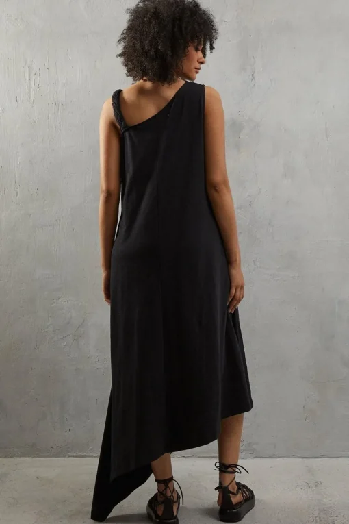 Plait Detail Asymmetric Jersey Midi Dress