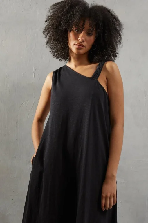 Plait Detail Asymmetric Jersey Midi Dress