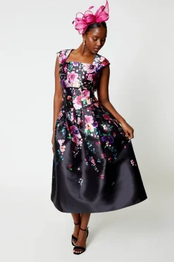 Pleat Shoulder Placement Midi Dress