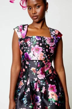 Pleat Shoulder Placement Midi Dress