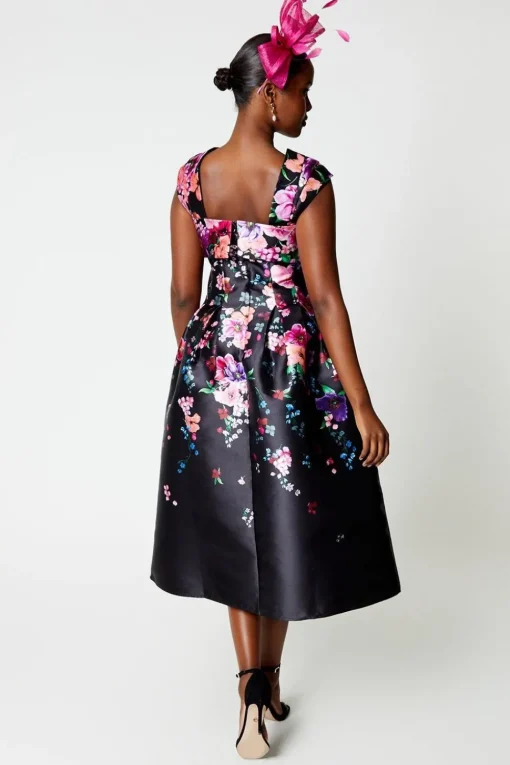 Pleat Shoulder Placement Midi Dress