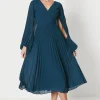 Pleated Georgette Dress With Oversized Sleeve