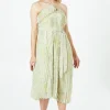 Pleated Halterneck Double Layer Midi Dress