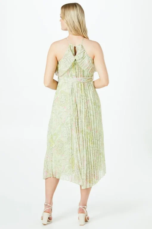 Pleated Halterneck Double Layer Midi Dress