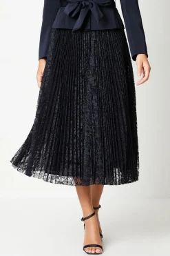 Pleated Lace Full Midi Skirt