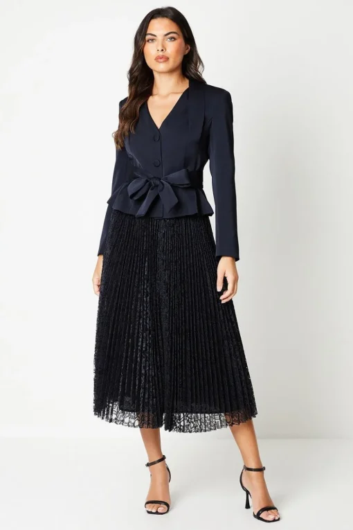 Pleated Lace Full Midi Skirt