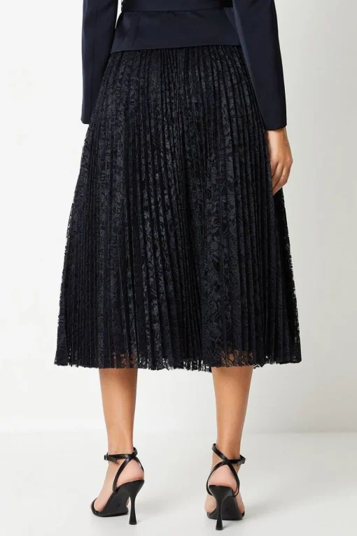 Pleated Lace Full Midi Skirt
