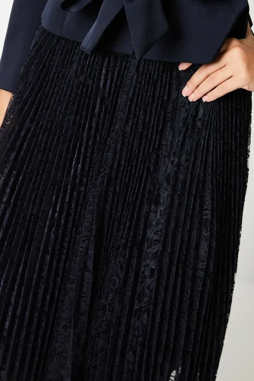 Pleated Lace Full Midi Skirt