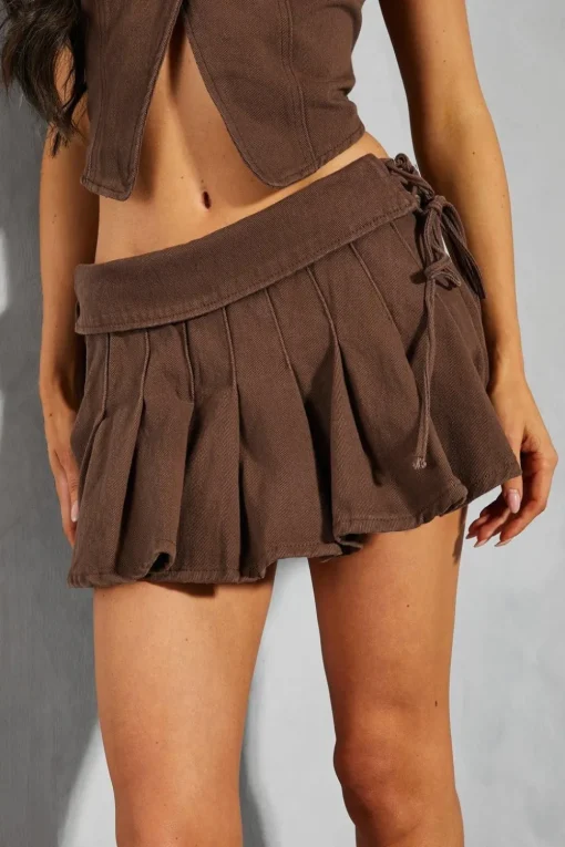Pleated Lace Up Side Mini Skirt