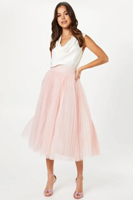 Pleated Mesh Full Midi Skirt