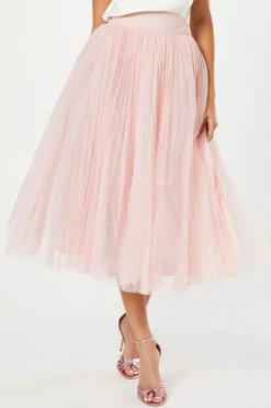 Pleated Mesh Full Midi Skirt