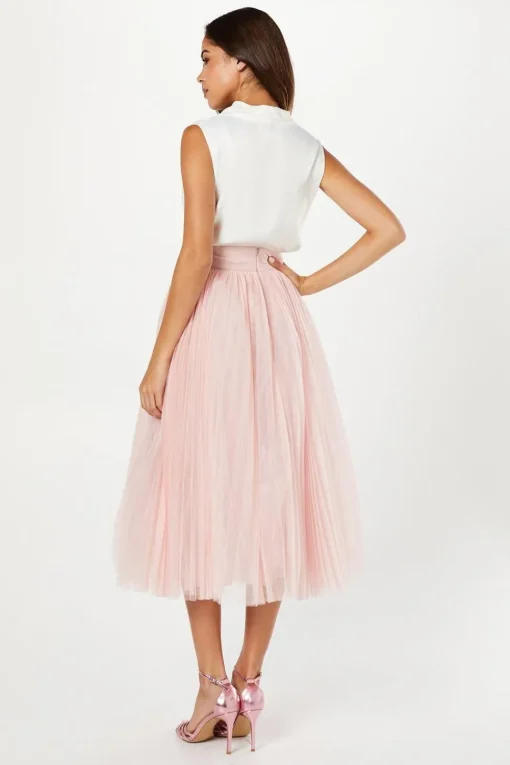 Pleated Mesh Full Midi Skirt