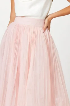 Pleated Mesh Full Midi Skirt