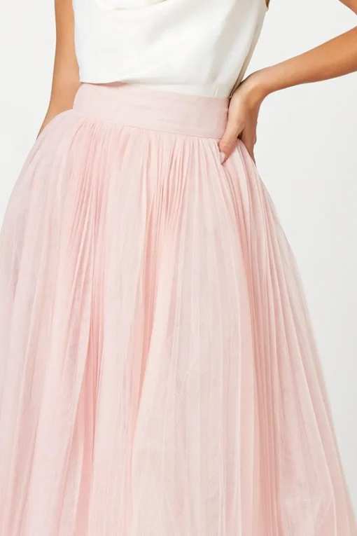 Pleated Mesh Full Midi Skirt