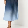 Pleated Ombre Print Midi Skirt