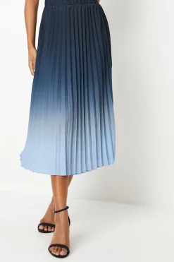Pleated Ombre Print Midi Skirt