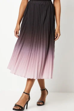 Pleated Ombre Print Midi Skirt