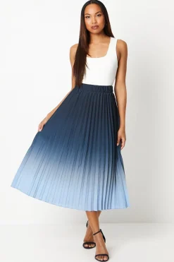 Pleated Ombre Print Midi Skirt