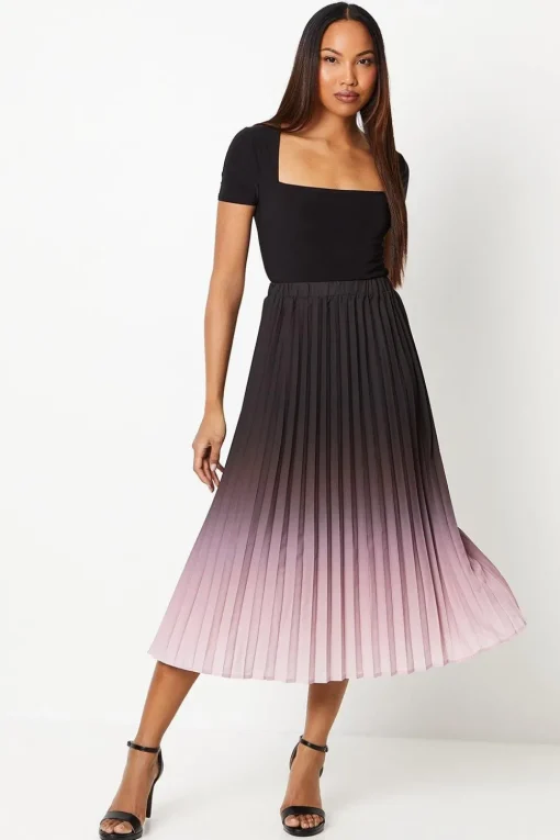 Pleated Ombre Print Midi Skirt