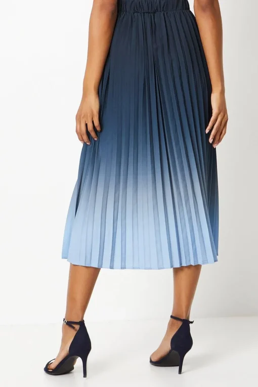 Pleated Ombre Print Midi Skirt