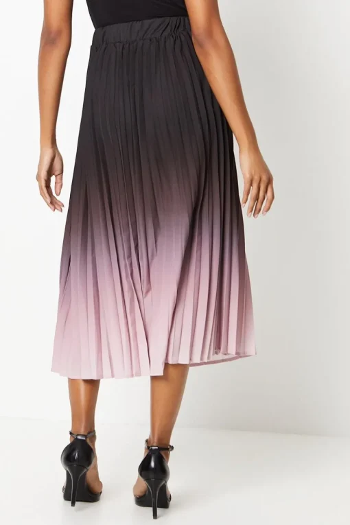 Pleated Ombre Print Midi Skirt