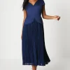 Pleated Skirt Overlay Bodice Midi Dress