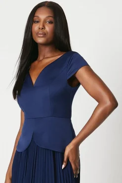 Pleated Skirt Overlay Bodice Midi Dress
