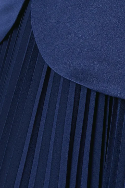 Pleated Skirt Overlay Bodice Midi Dress