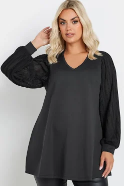 Pleated Sleeve V-Neck Top