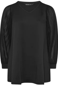 Pleated Sleeve V-Neck Top