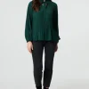 Pleated Tie Neck Long Sleeve Blouse