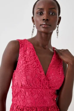 Plunge Neck Midi Dress In Lace