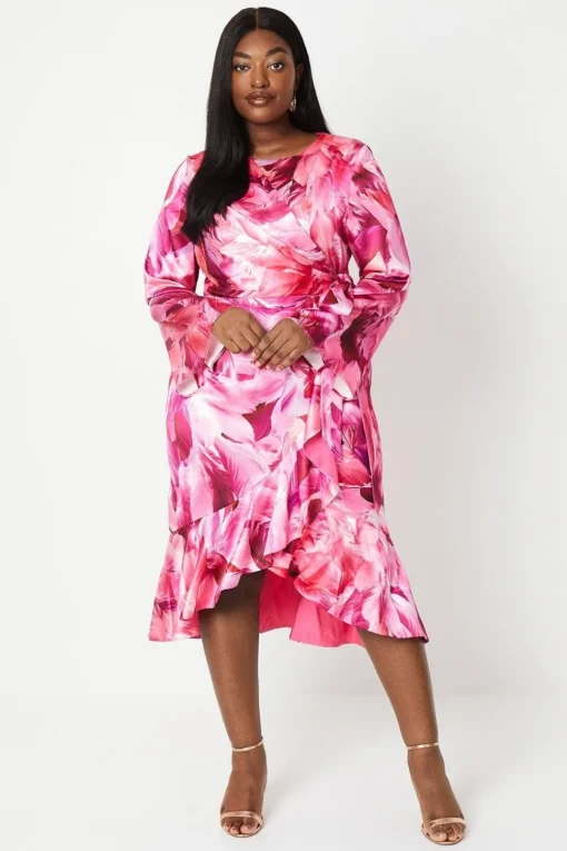Plus Asymmetric Drape Ruffle Midi