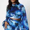 Plus Georgette High Neck Top With Blouson Sleeve