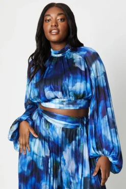 Plus Georgette High Neck Top With Blouson Sleeve