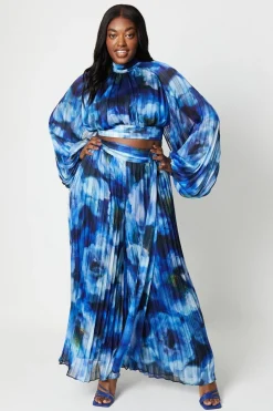 Plus Georgette High Neck Top With Blouson Sleeve