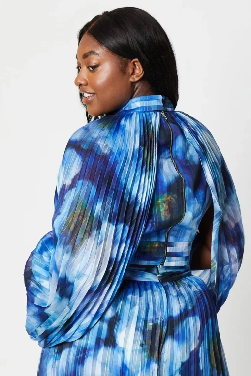 Plus Georgette High Neck Top With Blouson Sleeve