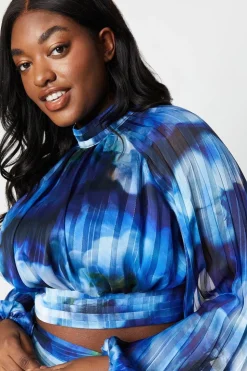 Plus Georgette High Neck Top With Blouson Sleeve