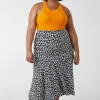 Plus Size Asymmetric Seam Midi Skirt