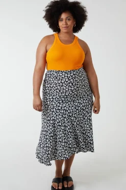Plus Size Asymmetric Seam Midi Skirt