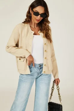 Pocket Details Knitted Cardigan In Camel