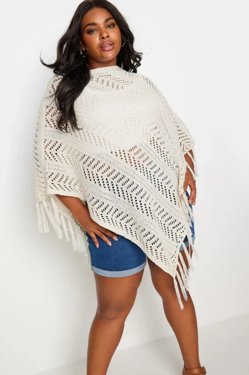 Pointelle Knitted Poncho Jumper
