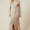 Pointelle Waist Detail Button Down Knitted Midi Dress