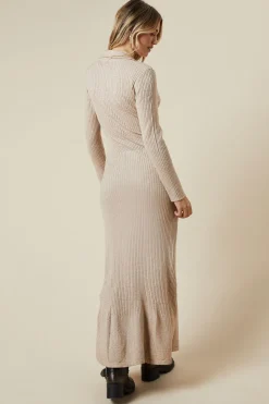 Pointelle Waist Detail Button Down Knitted Midi Dress