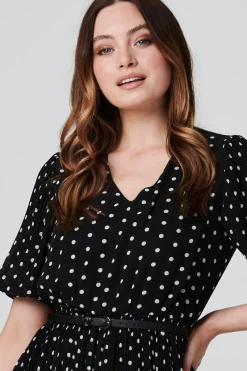 Polka Dot Pleated Midi Dress