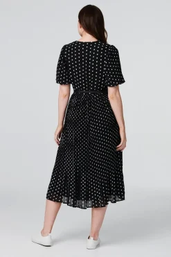 Polka Dot Pleated Midi Dress