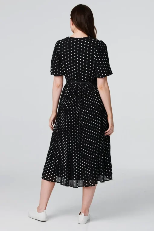 Polka Dot Pleated Midi Dress